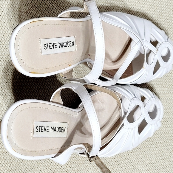 Y2K Steve Madden Aventura White Leather Peep-Toe Wedge Slingback Sandal (9M) - Picture 8 of 10
